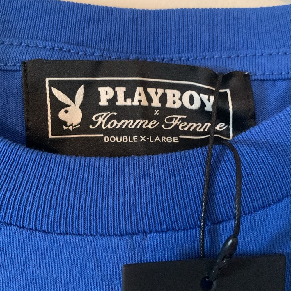 NWT Playboy Bunny X Homme + Femme Short Sleeve Shirt Blue - Picture 5 of 7